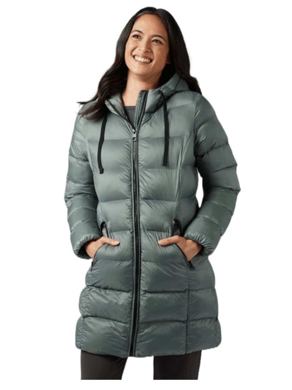 3/4 length Hooded Puffer Coat in Sage Green
